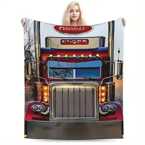 1pc Peterbilt Style Truck Design Flannel Blanket - Suitable for All Seasons Home, Office, and Sofa - Vibrant Colors, Perfect Gift, Fashionable Home Decor