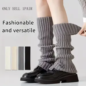 1 Pair White JK Slouchy Leg Warmers for Women - Solid Color Thickened Thermal Knit Calf Socks Soft Comfy Socks | Ruffled Cuff, Stretchy Soft Fabric, Versatile for JK Uniforms, Fashion Outfits & Casual Wear | Hand Wash/Dry Clean, Winter Warmth & Comfort