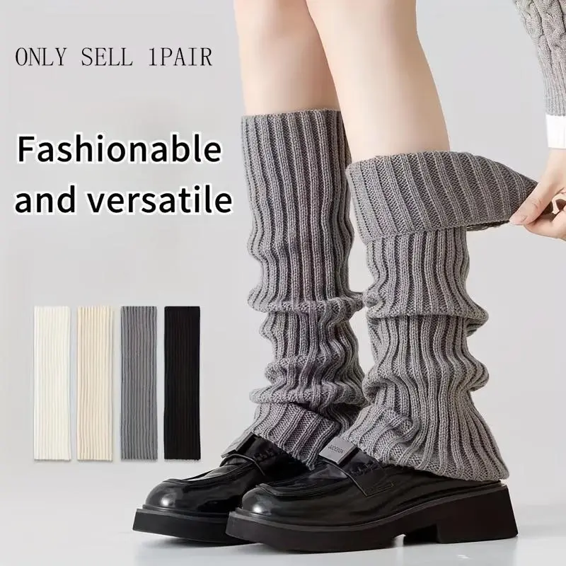 1 Pair White JK Slouchy Leg Warmers for Women - Solid Color Thickened Thermal Knit Calf Socks Soft Comfy Socks | Ruffled Cuff, Stretchy Soft Fabric, Versatile for JK Uniforms, Fashion Outfits & Casual Wear | Hand Wash/Dry Clean, Winter Warmth & Comfort