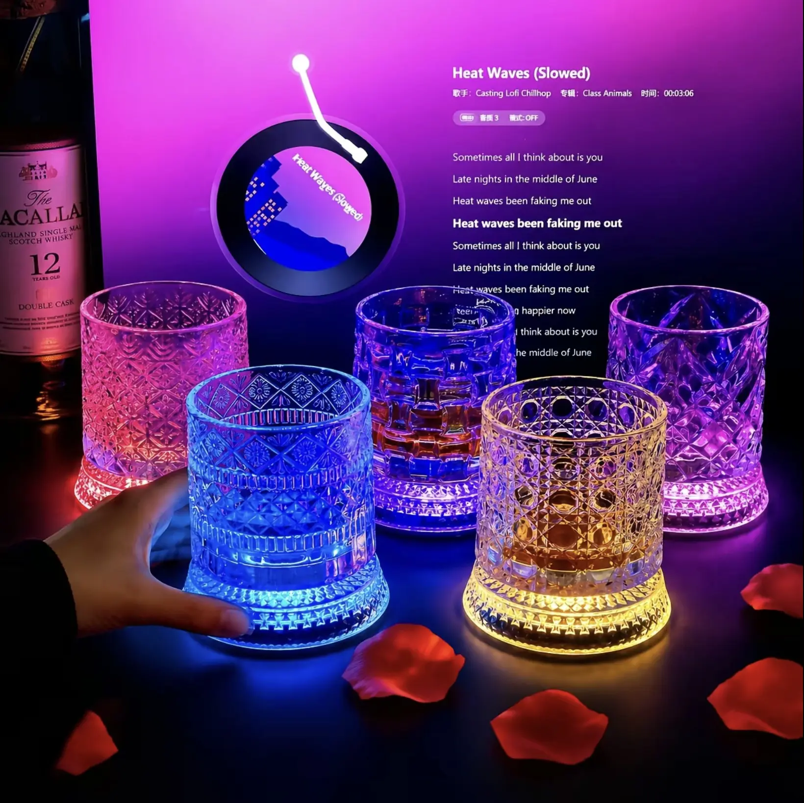 360° Spinning Crystal Whiskey  - Old Fashioned Tumbler with Embossed Rotating Base, Colorful Luminous Gasket, Heavy Relief, Hand-Painted Design for Drinks, Cocktails -  for Boyfriend, Groomsmen,  Unique Kitchenware Drinkware  special glass cup stylish