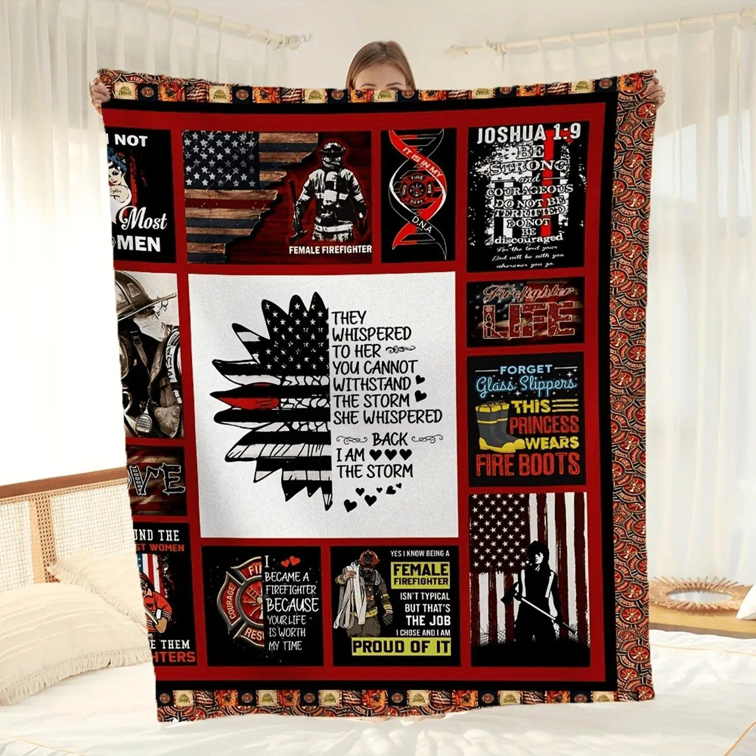 Firefighter Tribute Fireman Themed with Fire Truck Rescue Dog Fire Hydrant Symbols Soft Flannel All Season Blanket Bedspread for Firefighters Machine Washable Gift for Fire Heroes