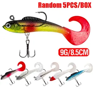5 Random Box Fishing Lures for Freshwater and Saltwater, Durable PVC Bass Trout Muskie Baits, Realistic Shrimp Crawfish Swimbaits, Artificial Fishing Lure