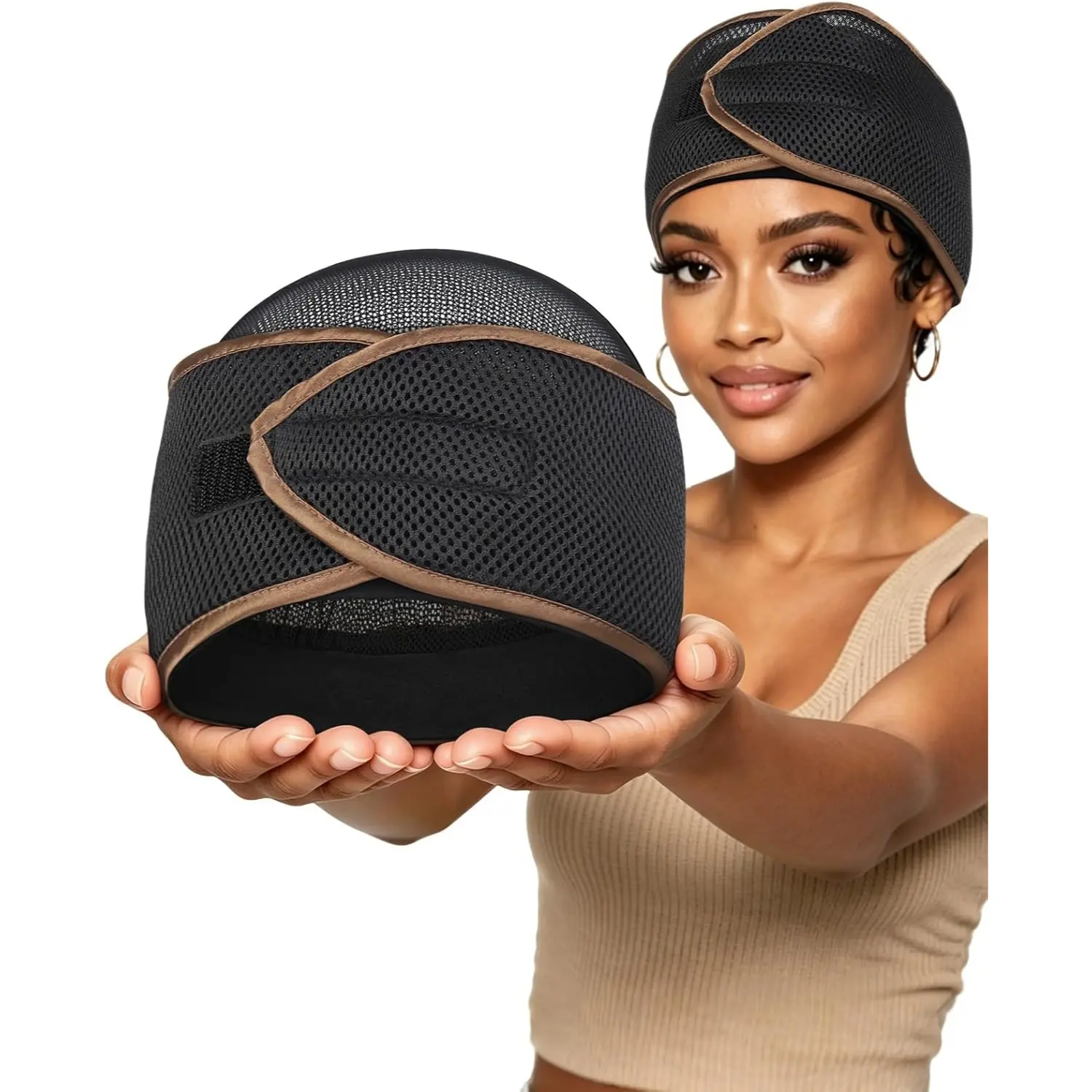Women's 2-in-1 Lightweight Mesh Hair Wrap Cap - Adjustable Hook-and-Loop, for Short/Pixie Hair, Silk Press, Doobie Wrap Edges, Night Haircare