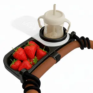 Universal Baby Stroller Snack Tray With Cup Holder - Fits Most Strollers, Dishwasher Safe With Dust Cover & Silicone Arms