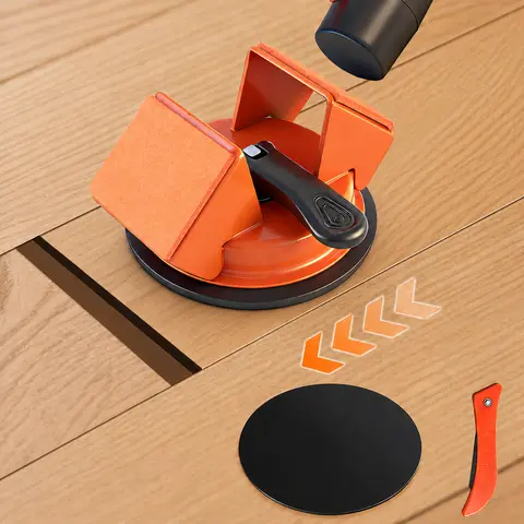 Iron Floor Gap Fixer Complete Kit - 45° Tight-Gap Hit, Dual Strike Surface, 4.7" Suction Grip w/ Felt Pad, Dual Cup, Slot Cutter, Reusable Silicone Pads, 4.7 Inches Crevice Scraper, Works on LVP/Vinyl, Floating, Laminate Flooring (Corner Reach)