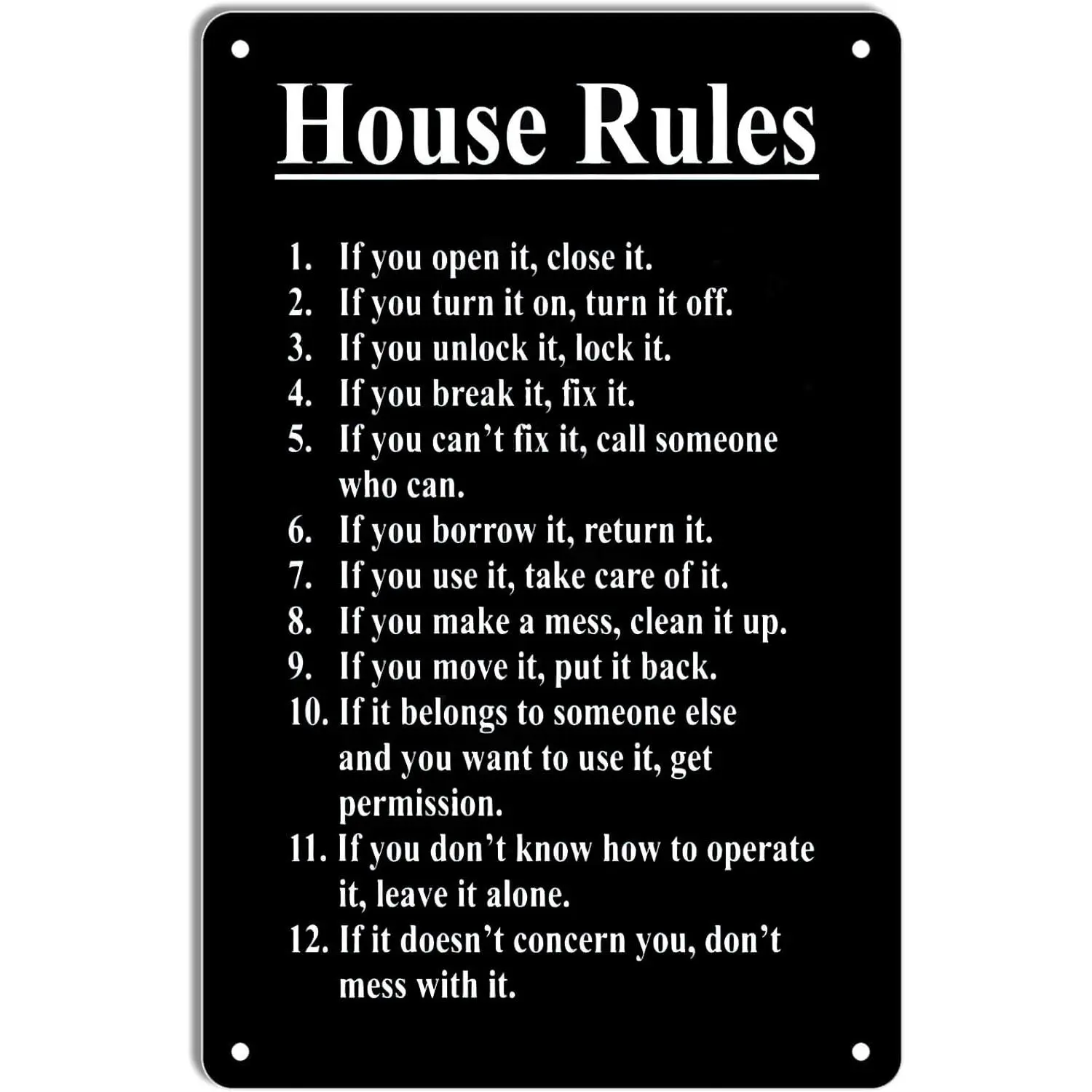 Rustic Wall-Mount Rectangular Funny House Rules Retro Metal Tin Sign - 8x12 in Vintage Plaque, Home Decor for Bathroom, Cafe