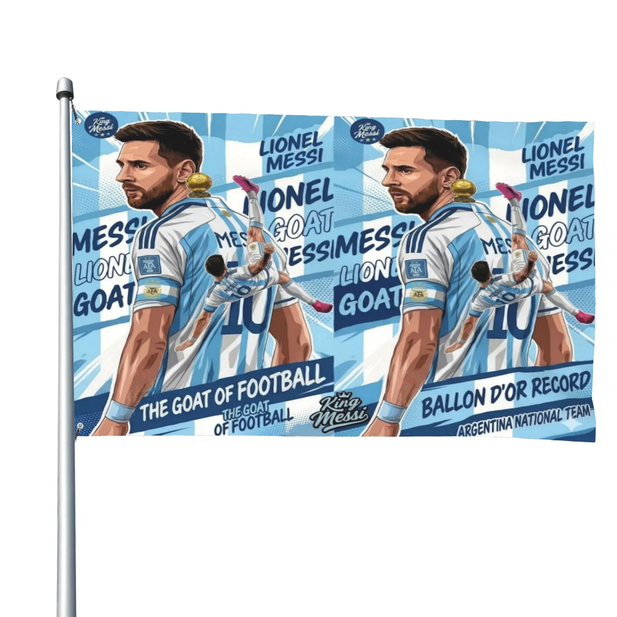 Messi Legend 10 GOAT Translucent Football Banner Flag, Multi-Size Premium Blue & White Soccer Fan Wall Decor Gift, Lightweight Fade-Resistant Vibrant Print Polyester Indoor-Outdoor Flag with Brass Grommets (2x3/3x5/4x6/5x8 FT, Stunning Craftsmanship)
