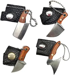 Damascus Pocket Knife Set – Includes Mini Axe-Shaped Tiny Knives and Block, 3-Inch Blade Length