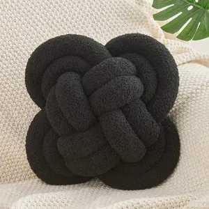 Knot Pillow Ball, 12" Soft Decorative Throw Pillows for Couch Bed, Black Knotted Plush Throw Pillow  Square Cushion  Couch Decor Pillows for Living Room
