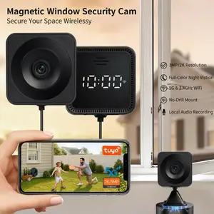 Zoall 3MP/2K Magnetic Window Security Camera, 5G&2.4GHz WiFi, Full-Color Night Vision, Real-Time Clock Display, Local Audio Recording, SD Card Support, No-Drill Mount, Wireless Indoor/Outdoor for Apartments
