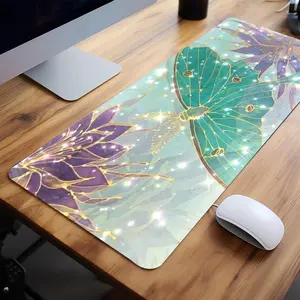 Butterfly & Flower Pattern Large Gaming Mouse Pad, Multi-purpose Non-slip Rubber Base Stitched Edge Desk Pad for Desk Laptop Desktop, 1 Count Computer Accessories for Home Office Game Gift for Friends, Office Desk Accessories