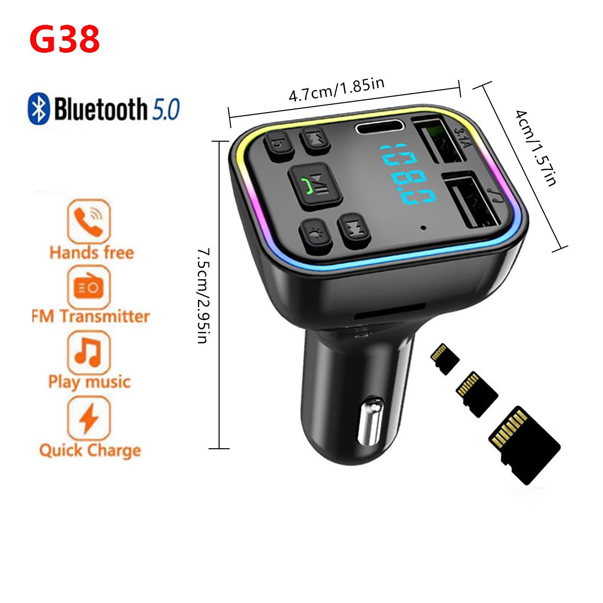 Car MP3 Player with Bluetooth 5.3 FM Transmitter, 7-Color RGB LED Light, PD/USB-C Fast Charger, Supports TF Card & USB Disk, Lossless Audio Sync Car Essentials