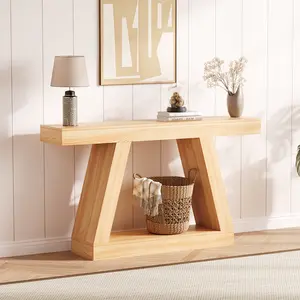 Farmhouse Industrial Console Table, 2-Tier Wooden Sofa Table with Open Storage Shelf, Versatile Entryway Furniture for Living Room, Hallway, or Porch, 55 Inch