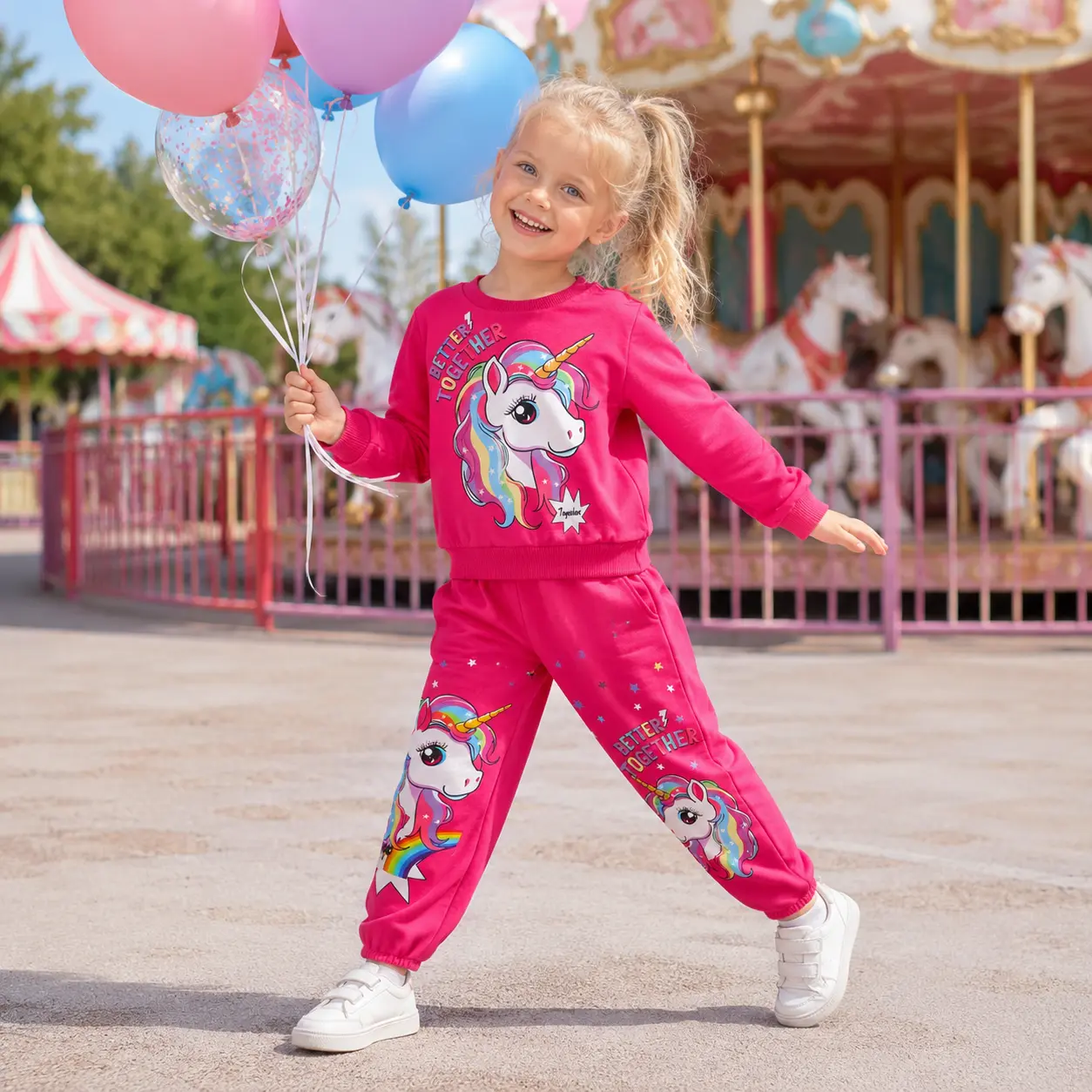Girls Unicorn Graphic Sweatshirt and Jogger Pants Set Long Sleeve Casual Two Piece Outfit for Spring Fall 4-7 Years