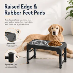 Elevated Dog Bowls Stand with 2 Thick 42Oz Stainless Steel Dog Food Bowls, Raised Dog Bowls 5 Heights Adjustable for Small Medium and Large Dogs, Cats