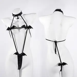 Anime Devil Bat Bikini Swimsuit Unifrom Women Straps Sexy Neck Hanging Bodysuit Underwear Pajamas Outfits