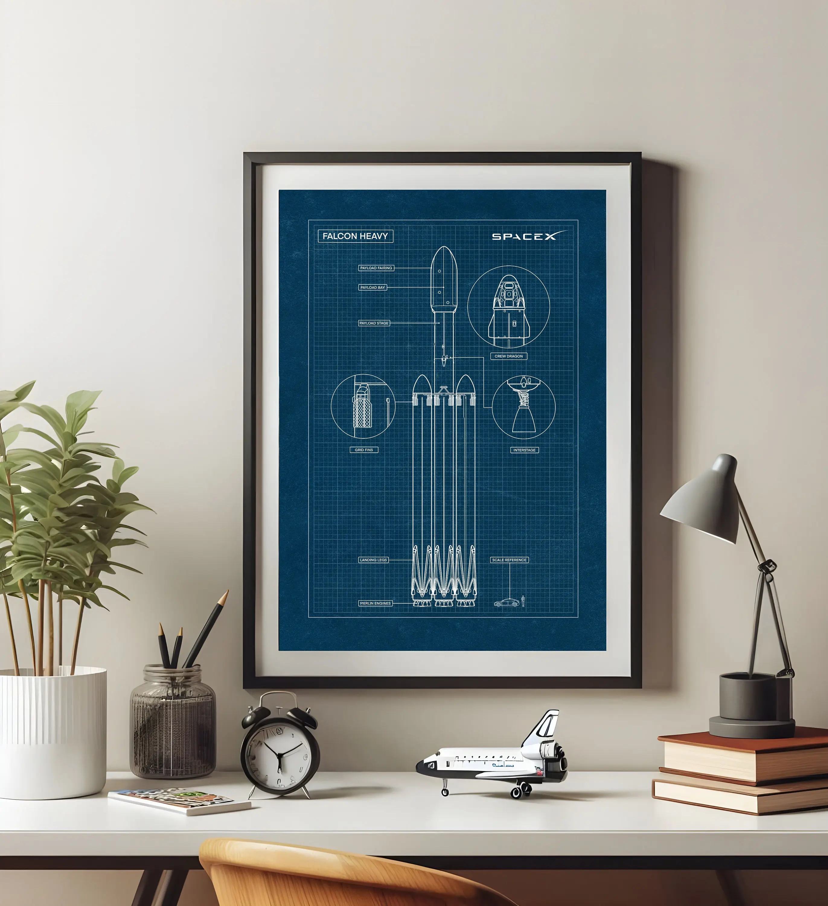 SpaceX Falcon Heavy Rocket, Blueprint Poster, Rocket Print, Spacex Gift, Space Theme Print, Aerospace Gift, Gift For Technology Enthusiasts, Home Decor