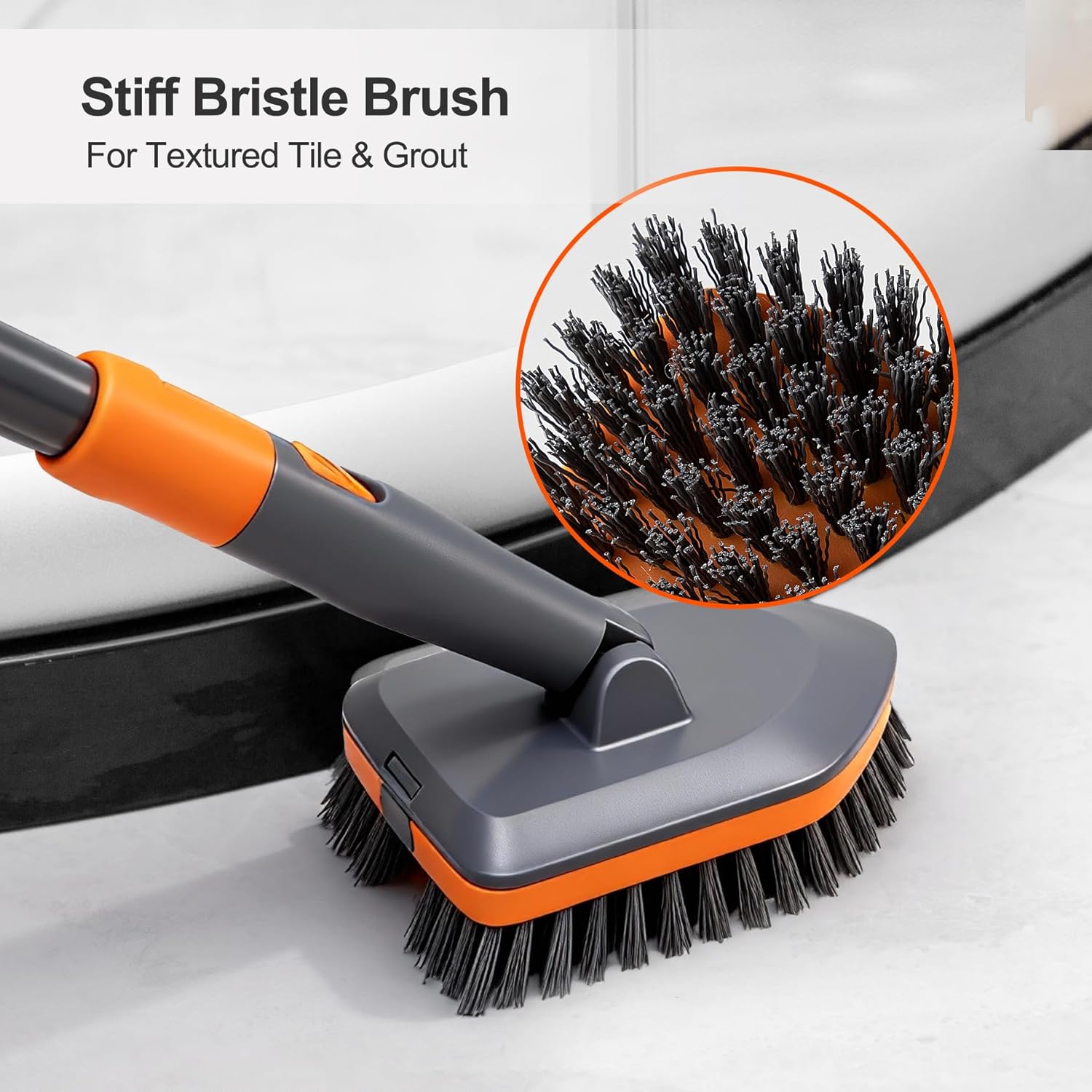 Extendable Tile & Tub Scrubber Brush with 3 Cleaning Heads – Long Handle Bathroom & Kitchen Cleaning Tool