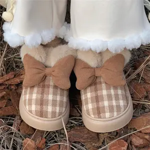 Platform Ankle Boots Female Bowknot Designer Winter Snow Booties Indoor Fluffy Slippers Women House Flats Fashion Footwear Warm