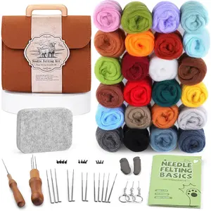 Needle Felting Kit, 24 Colors Felting Wool Kit with Felt Bag, Felting Needles, Pad, Felting Wool Bulk for DIY Needle Felting Beginner with Step by Step Instructions