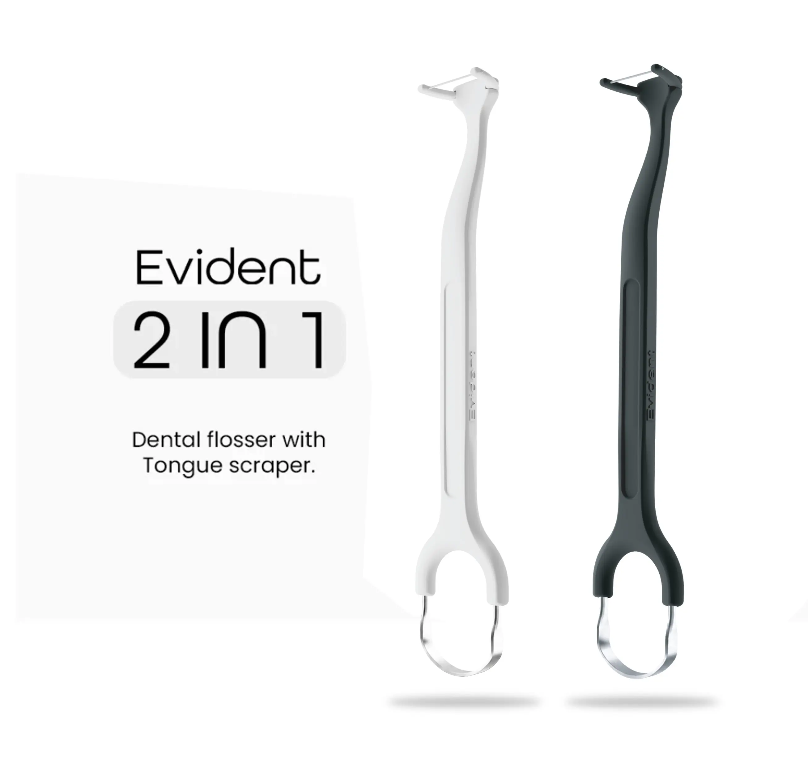 Evident Dental Flosser with Tongue Scraper – 2-in-1 Dental Flosser Kit with 100 Floss Refills