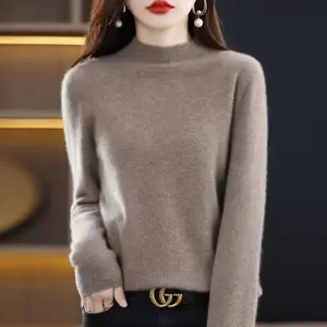 Wool Sweater Women's Plus Size 5XL Half-Neck Pullover Loose Knit Bottoming Shirt Long Sleeves Threaded Cashmere Tops Knitwear Basic Womenswear Knitting Casual Fitted Minimalist Winter