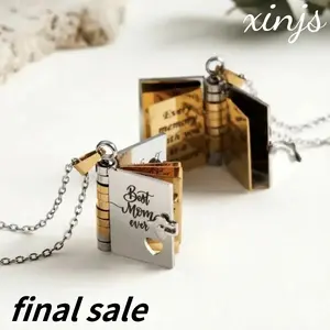 Best Mom Ever ​​Book Necklace—the perfect gift choice for Mother's Day. Featuring a charming book-style design, it is meticulously crafted from rust-resistant 316 titanium steel—an ideal gift for Mom, a daughter, a son, or a loved one.