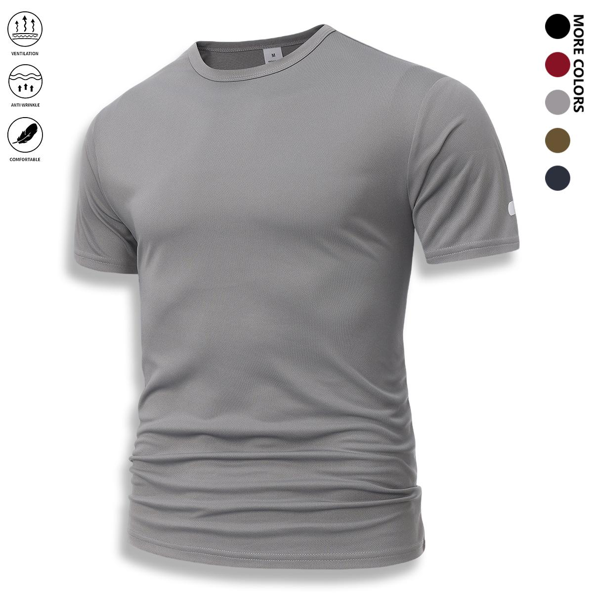 Casual athletic printed reflective stripe T-shirt in black, white, and army green; breathable quick-dry short-sleeve crew neck top; running shirt; wet/dry dual-use moisture-wicking T-shirt; gym training short-sleeve shirt.