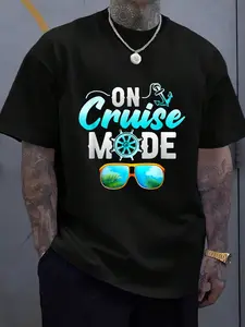 100% Cotton Unisex On Cruise Mode Family Cruising Essentials Vacation T-Shirt, Men's Women's Shirt Top, Short Sleeve Tops Crewneck Tshirt