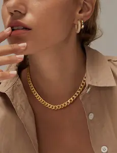 Tewiky Gold Necklace for Women Dainty Chunky Gold Chain Necklace Cuban Link Paperclip Chain Choker Toggle Clasp Pendent Necklace for Women Trendy Fashion Jewelry
