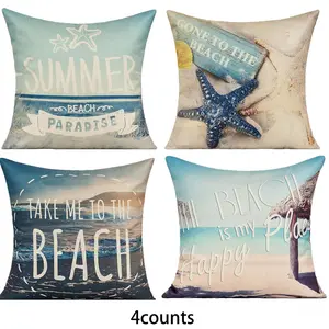Beach Themed Cushion Cover, 4 Counts/16pcs Outdoor Decoration Beach Coast Pillowcase without Filler, Nautical Garden Furniture, Sun Umbrella, Marine Theme Decoration Cushion