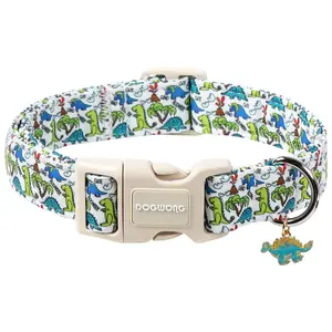 Cute Green Dinosaur Dog Collar Adjustable Comfortable Cotton Dog Collars for Small Medium Large Dogs