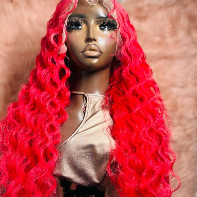 180% density human hair red scarlet wig, 13x4 Transparent lace frontal