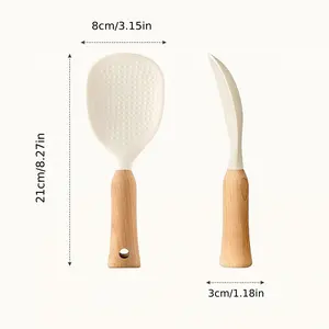 1pc Wooden Handle Silicone Serving Spoon