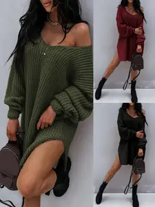 Harajuku Vintage Green Sweater - One Shoulder Slit, Casual Basic Pullover with Round Neck & Long Sleeves for Daily Wear and Autumn Outfit crochettops Black Knitwear crochettops mom shirt