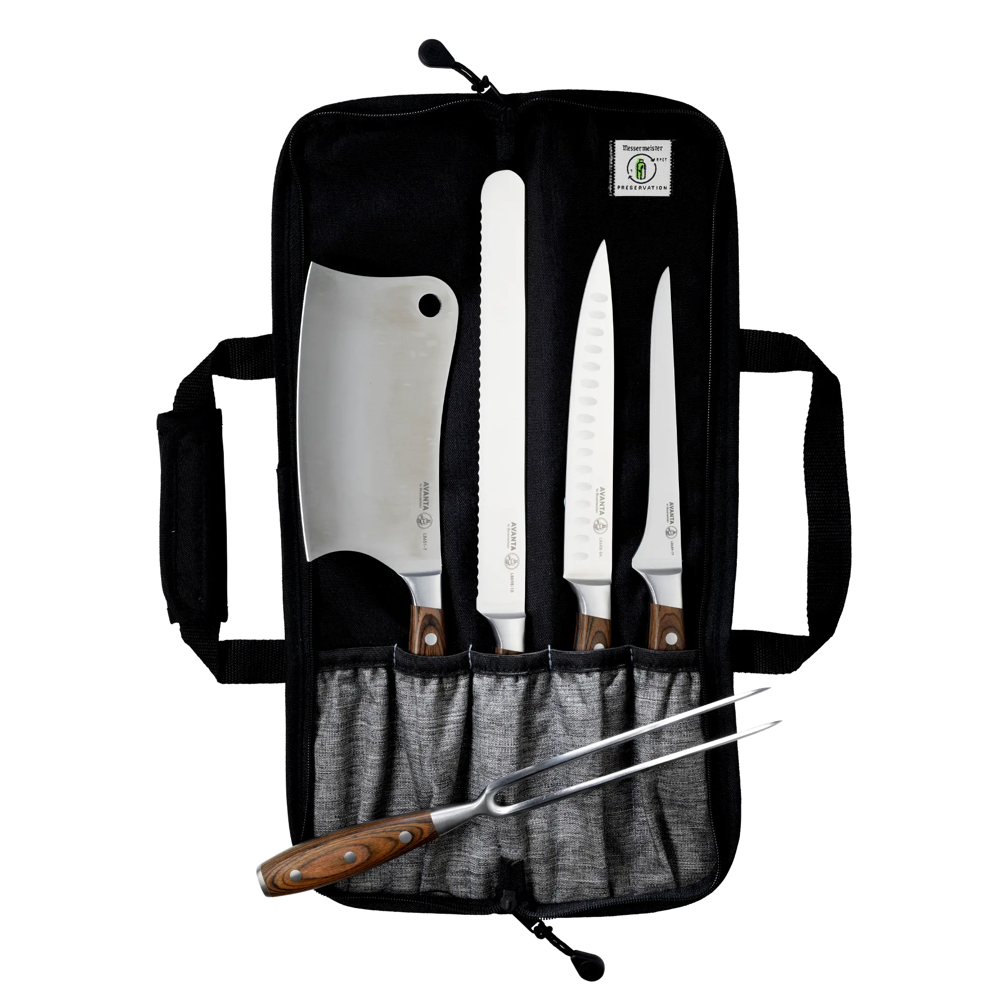 Avanta Pakkawood 6 Piece Pro BBQ Knife Set / Black Knife Bag