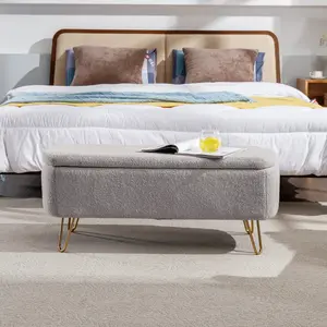 FathersDayGift Modern Storage Ottoman Bench with Boucle Upholstery & Gold Legs - Stylish Entryway, Bedroom, Living Room Bench with Hidden Storage