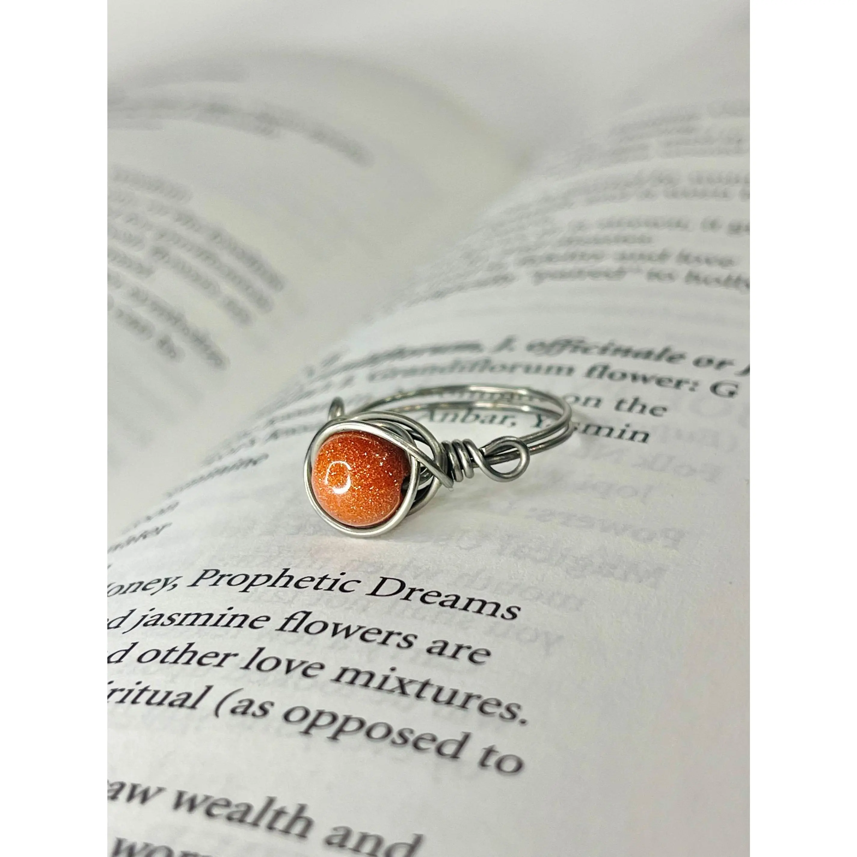 Red Goldstone Stainless Steel Wire Ring Handmade Uplifting Energy Motivation Harmony Good Luck Positivity Power Leo Sagittarius Fire Earth Root Sacral Chakra