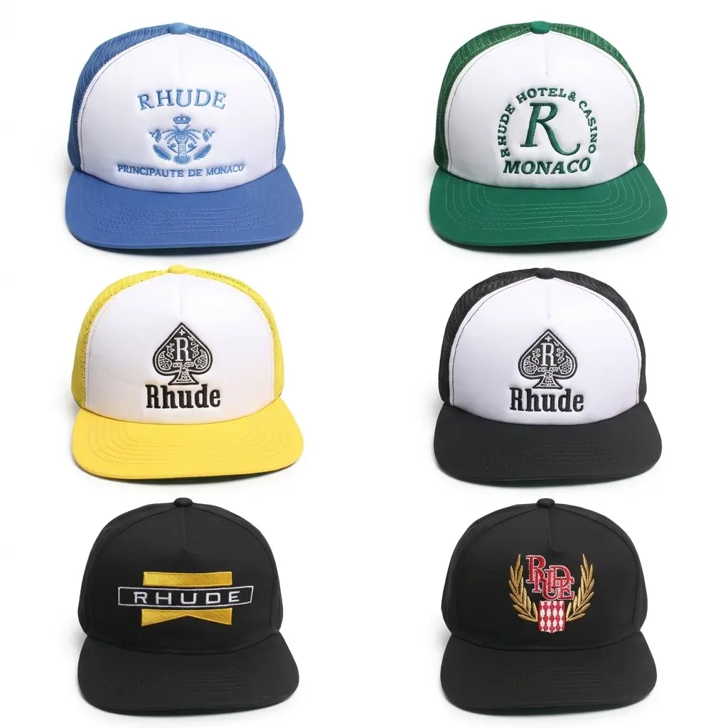 Rhude Baseball Caps , Trendy Flat-Brim Caps for Men and Women, Sun-Protective Trucker Caps, Fishing Caps