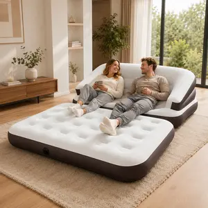 5-in-1 Inflatable Sofa Bed with Pump, Air Couch with Foldable Mattress, Portable Air Sofa Chair for Living Room, Guest Room, Camping & Travel, Comfortable Flocked Surface
