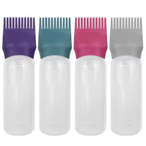 4 count Root Comb Applicator Bottle,Hair Oiling Applicator,Hair Oil Applicator Bottle for Hair Dye  Hair Salons.6oz (Purple+Grey+Red+Green)