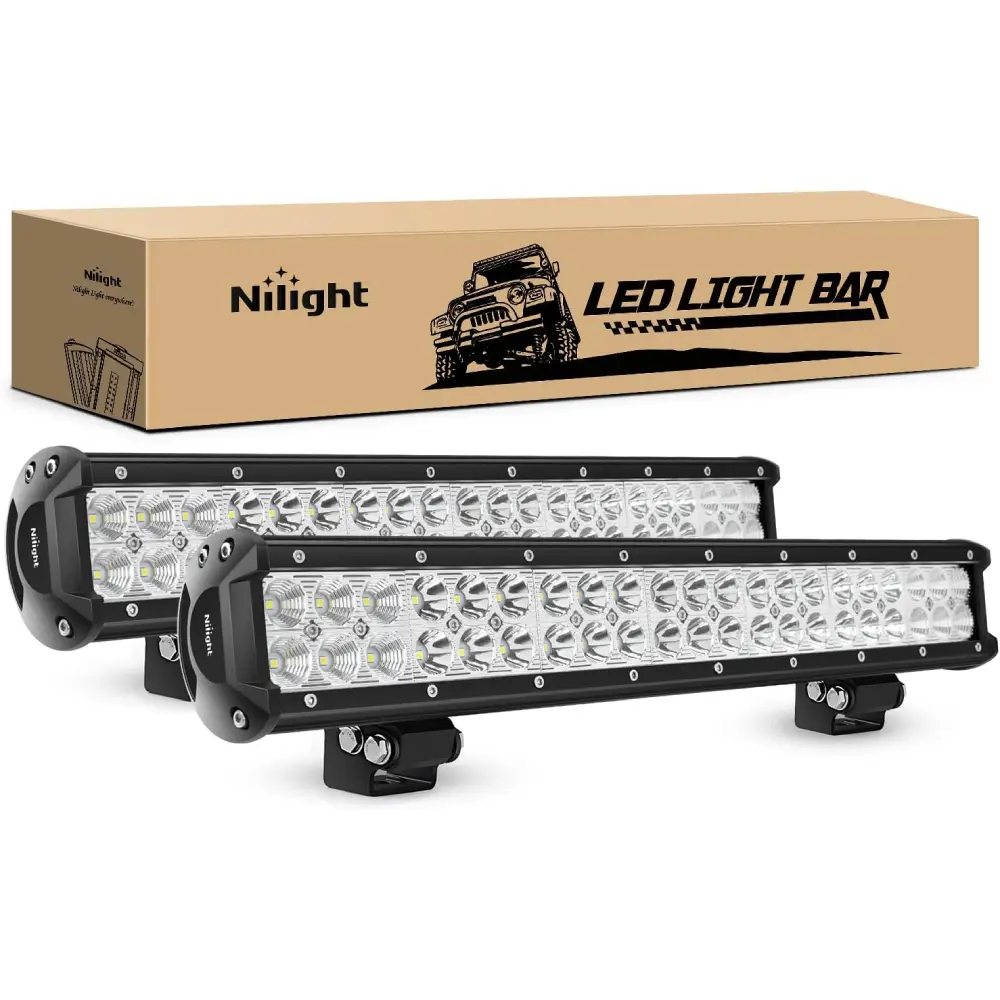 Nilight 2PCS 20-in Spot-Flood Combo LED Work Light Bars - 126W High-Power Bright White Aluminum Lightbars with Adjustable Mounting Bracket, Waterproof Design, Heat Dissipation, 10pcs Cooling Fans & Off-Road Accessories