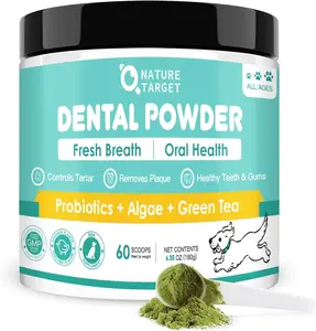 NATURE TARGET Dog Dental Powder - Dog Teeth Cleaning Powder, Support Plaque Off, Breath Freshener & Tartar Remover, Reduce Bad Breath, Natural Dental Care Made Easy, 180g