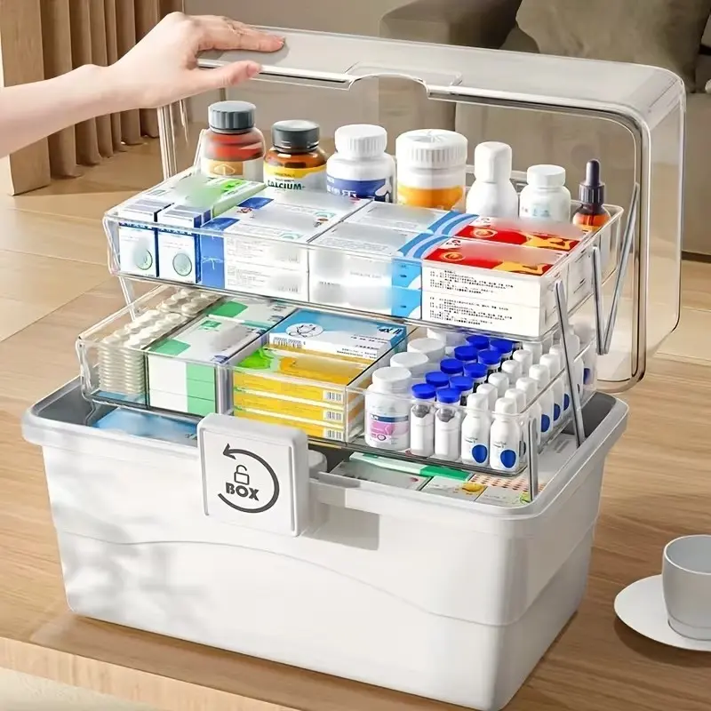 Large Capacity Home Medicine Box, Multi-Functional Layered Divided Storage Box, Desktop Organizer for Kitchen Bathroom Bedroom Dorm, High Value Storage Solution