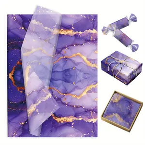 50 Sheets Purple-Gold Gradient Marble Pattern Tissue Paper Set – Luxurious Gradient Texture for Creative Gift Wrapping, Commercial Display Design & Art Scene Styling