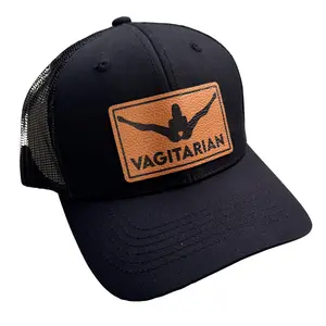 Vagitarian Funny Leather Patch Trucker Hat - Adult Humor Snapback Cap, Viral Meme Mesh Hat, Unisex Gift Streetwear Style