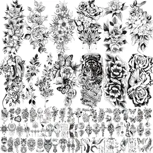 72 Sheets Temporary Tattoos Including 12 Sheets Large Sexy Flowers Fake That Look Real and Last Long, Waterproof Rose Moon Butterfly Tiger Snake Temporary Tattoos for Women and Girls