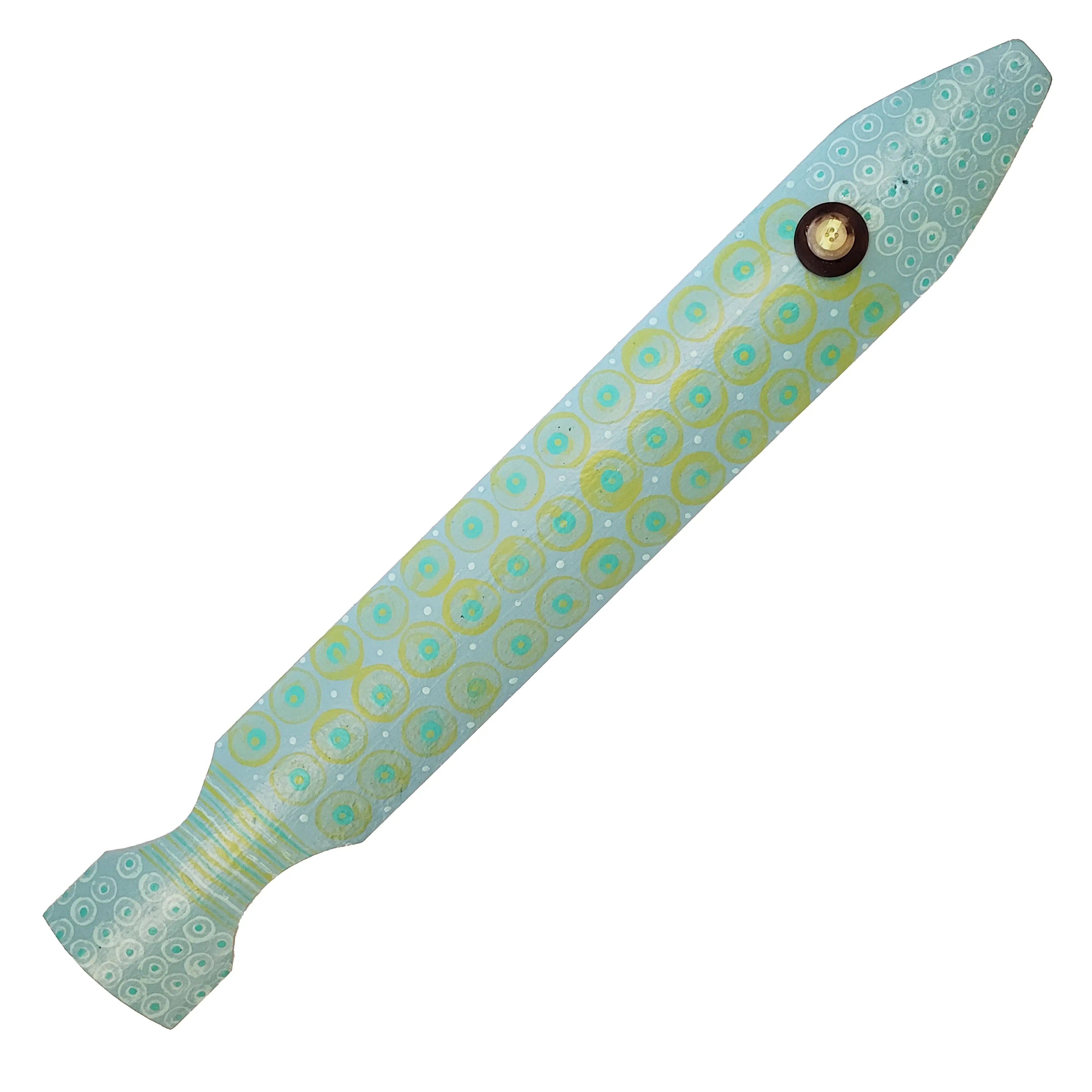 Fence Fish 129 Fishing Accessory - 20-in Fish Shaped Stuff, 12-in Tall, 8-in Wide, Stacked Button Eyes, Multiple Coats, Variable Sizes, Wooden Fence Pickets for Outdoor/Indoor Display, Door or Window, Narrow Spaces