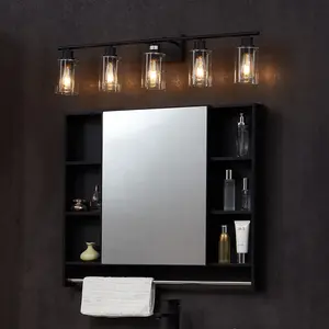 VEVOR 5-Light Bathroom Vanity Lights, 37.1-Inch, Modern Light Fixtures Above Mirror with Clear Glass Shade, 60W, Wall Lighting for Bathroom, Living Room, Bedroom, Hallway, E26 Base (Bulbs Not Included)