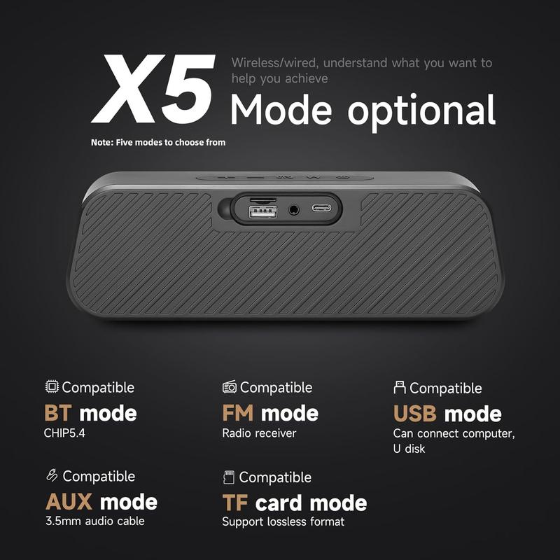 DE413 Portable 5.4 Bluetooth Speaker 9D Surround Sound Hi-Fi IPX5 Waterproof Multi-Mode USB Connection for Computers TVs and Devices